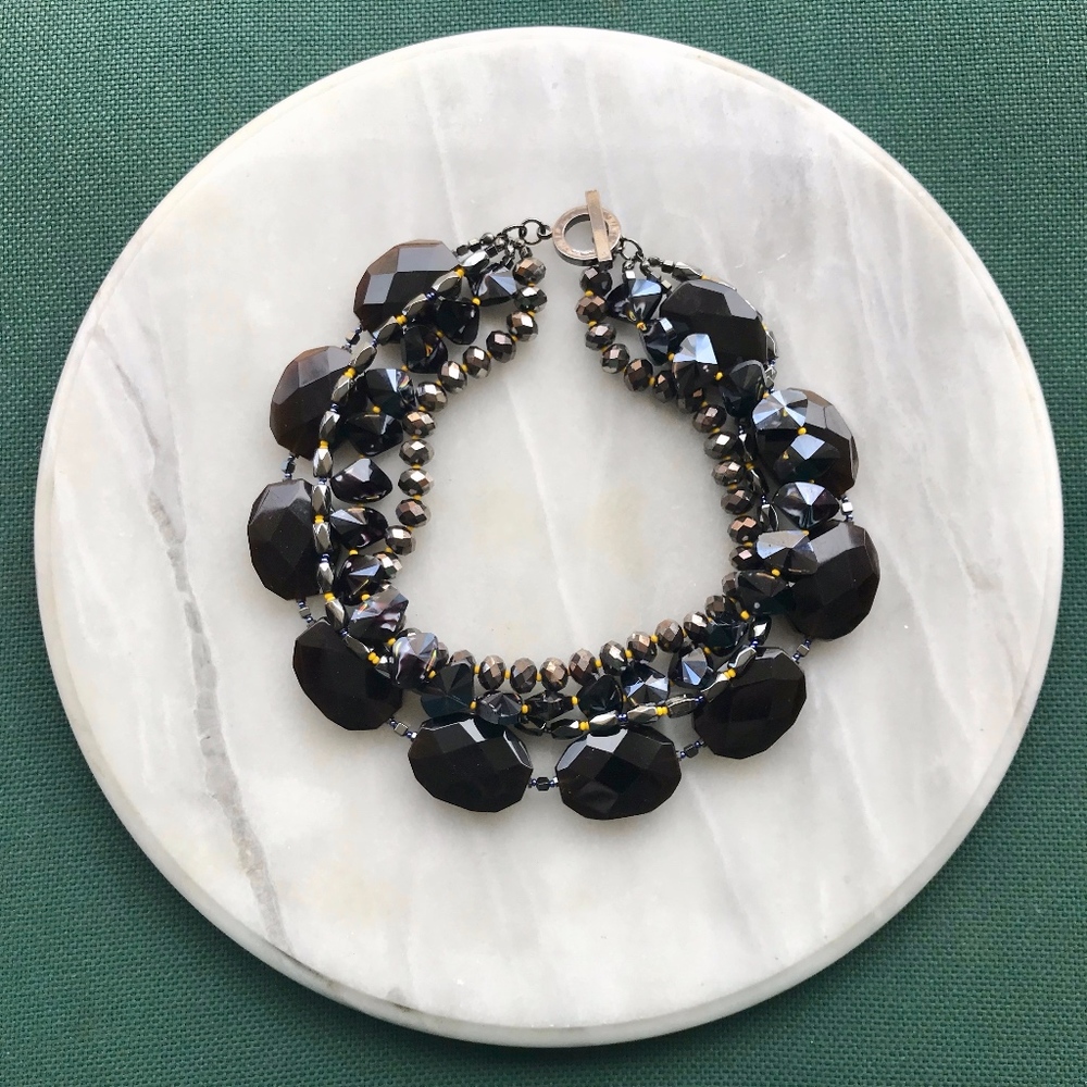 Black Multi Stand Chunky Collar Statement Necklace